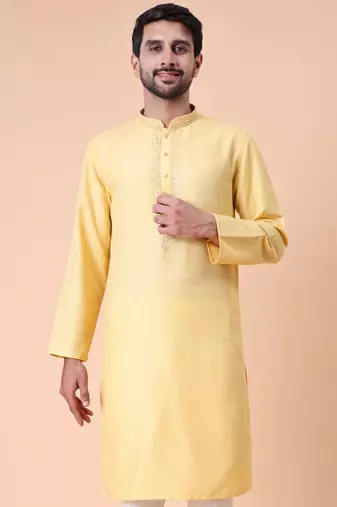 Men's mandarin collar embroidered cotton straight kurta