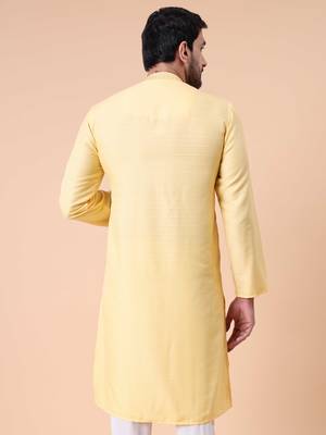 Men's mandarin collar embroidered cotton straight kurta 3