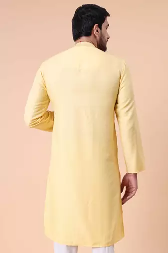 Men's mandarin collar embroidered cotton straight kurta