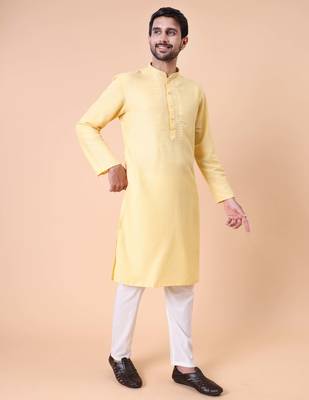 Men's mandarin collar embroidered cotton straight kurta 4