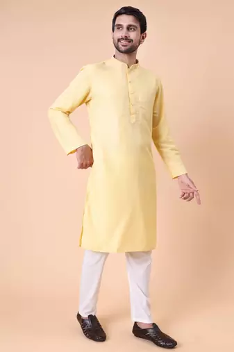 Men's mandarin collar embroidered cotton straight kurta