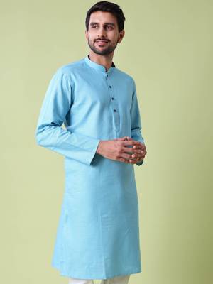 Mandarin collar straight cotton kurta 4