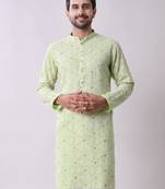 Men's floral embroidered mandarin collar chikankari georgette kurta