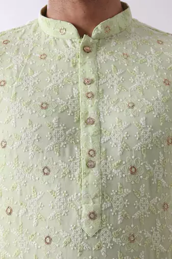 Men's floral embroidered mandarin collar chikankari georgette kurta
