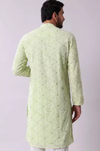 Men's floral embroidered mandarin collar chikankari georgette kurta