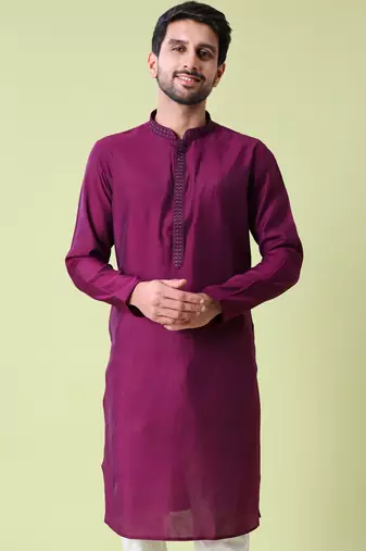 Mandarin collar straight cotton silk kurta