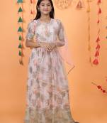 Cream Digital Print gown With Embroidered Sequins 