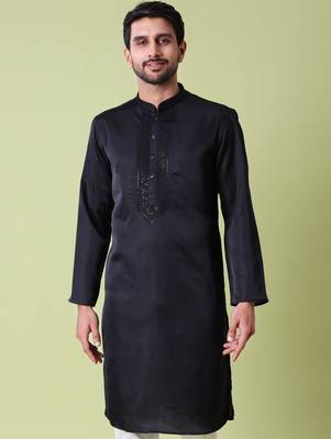 Mandarin collar sequin embroidered thread work kurta 1