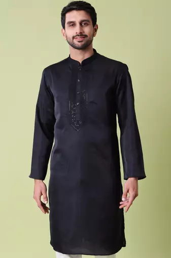 Mandarin collar sequin embroidered thread work kurta