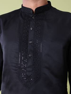 Mandarin collar sequin embroidered thread work kurta 2