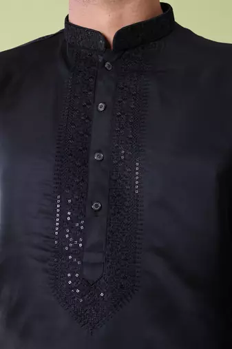 Mandarin collar sequin embroidered thread work kurta