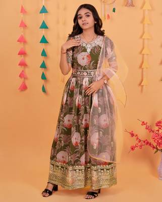  Green Digital Print Gown With Embroidered Sequins 2