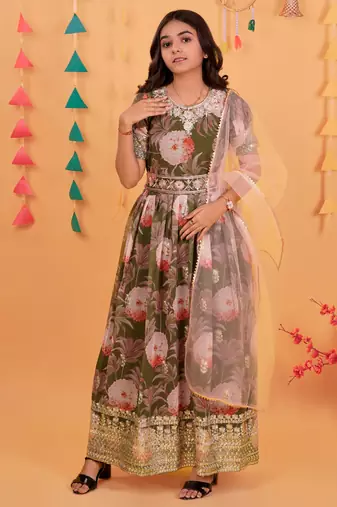 Glamour Heavy Fox Georgette Green Gown With Digital Print work With Embroidered Sequins work 