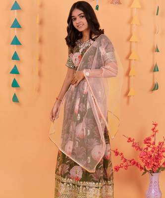  Green Digital Print Gown With Embroidered Sequins 3