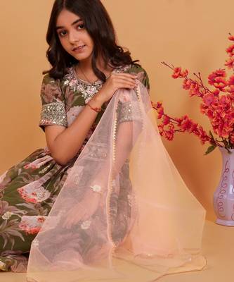  Green Digital Print Gown With Embroidered Sequins 4