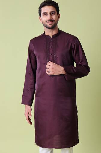 Mandarin collar sequin embroidered thread work kurta