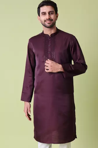 Mandarin collar sequin embroidered thread work kurta