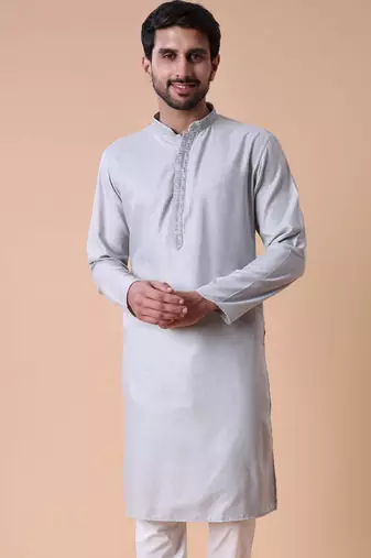 Mandarin collar straight cotton kurta