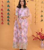  Lavender  Digital Print Gown With Embroidered Sequins 