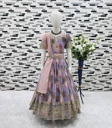  Lavender  Digital Print Gown With Embroidered Sequins 