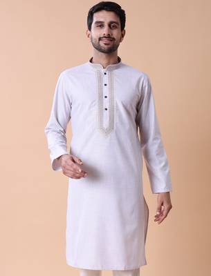 Mandarin collar embroidered thread work kurta 1
