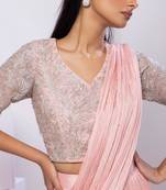 Pink plain organza saree with belt