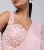 Pink plain silk saree with belt