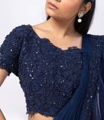 Blue plain silk saree with belt