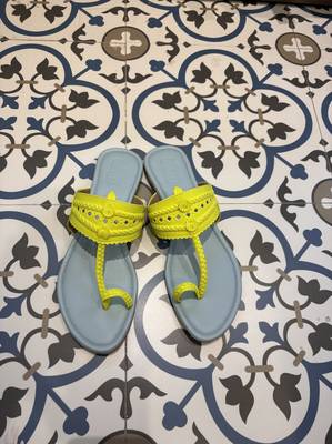 Sky blue and neon yellow kolhapuri 1
