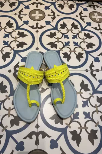 Sky blue and neon yellow kolhapuri