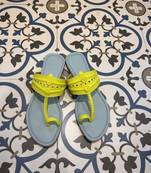 Sky blue and neon yellow kolhapuri