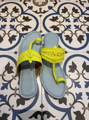 Sky blue and neon yellow kolhapuri 2