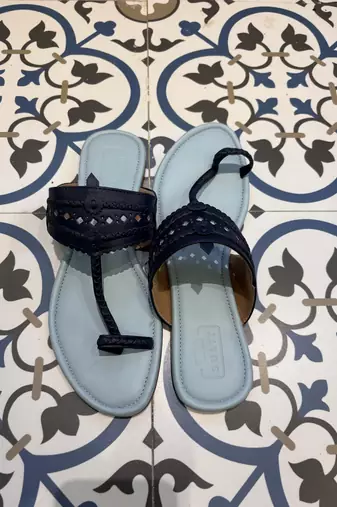 Sky blue and dark blue kolhapuri