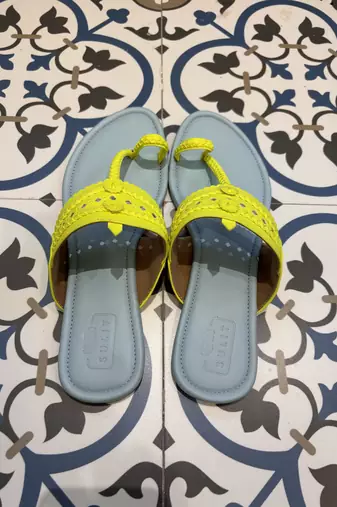 Sky blue and neon yellow kolhapuri