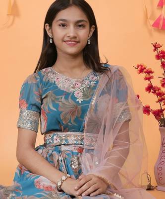 Sky Blue Digital Print Gown With Embroidered Sequins  4