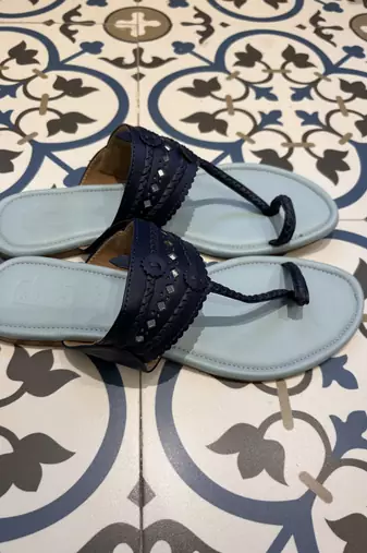 Sky blue and dark blue kolhapuri