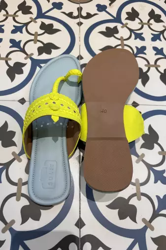 Sky blue and neon yellow kolhapuri