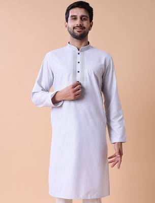 Mandarin collar embroidered thread work kurta 1
