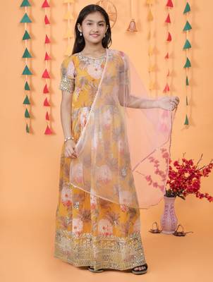  Yellow digital print gown with embroidered sequins 2