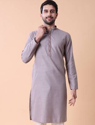 Mandarin collar straight cotton kurta 1