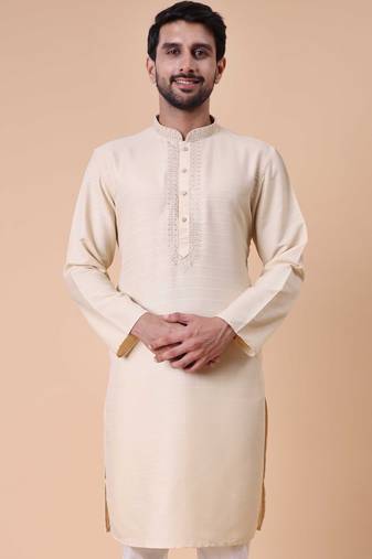 Men's mandarin collar embroidered cotton straight kurta