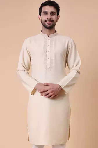 Men's mandarin collar embroidered cotton straight kurta