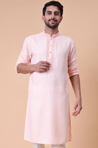 Men's mandarin collar embroidered cotton straight kurta