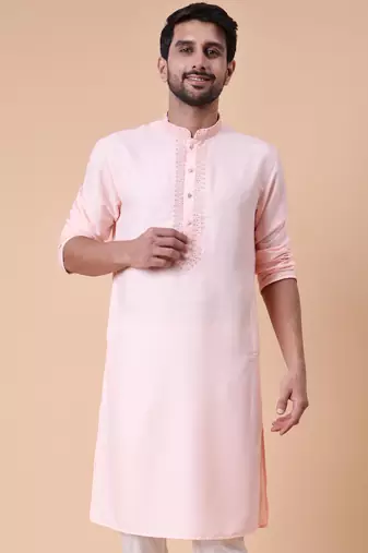 Men's mandarin collar embroidered cotton straight kurta