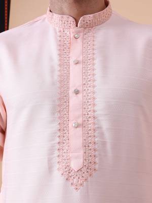 Men's mandarin collar embroidered cotton straight kurta 2