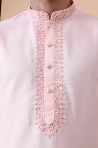 Men's mandarin collar embroidered cotton straight kurta
