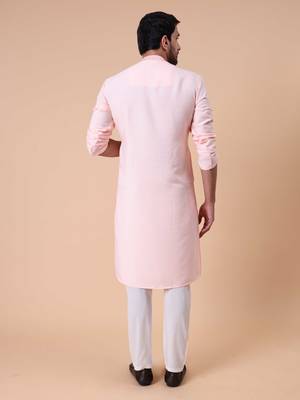 Men's mandarin collar embroidered cotton straight kurta 3