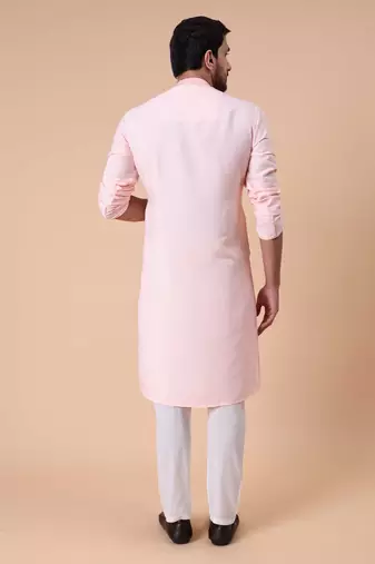 Men's mandarin collar embroidered cotton straight kurta