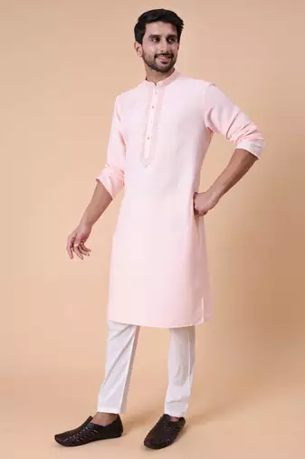 Men's mandarin collar embroidered cotton straight kurta