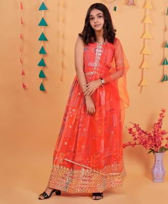Red embroidered and printed gown 1